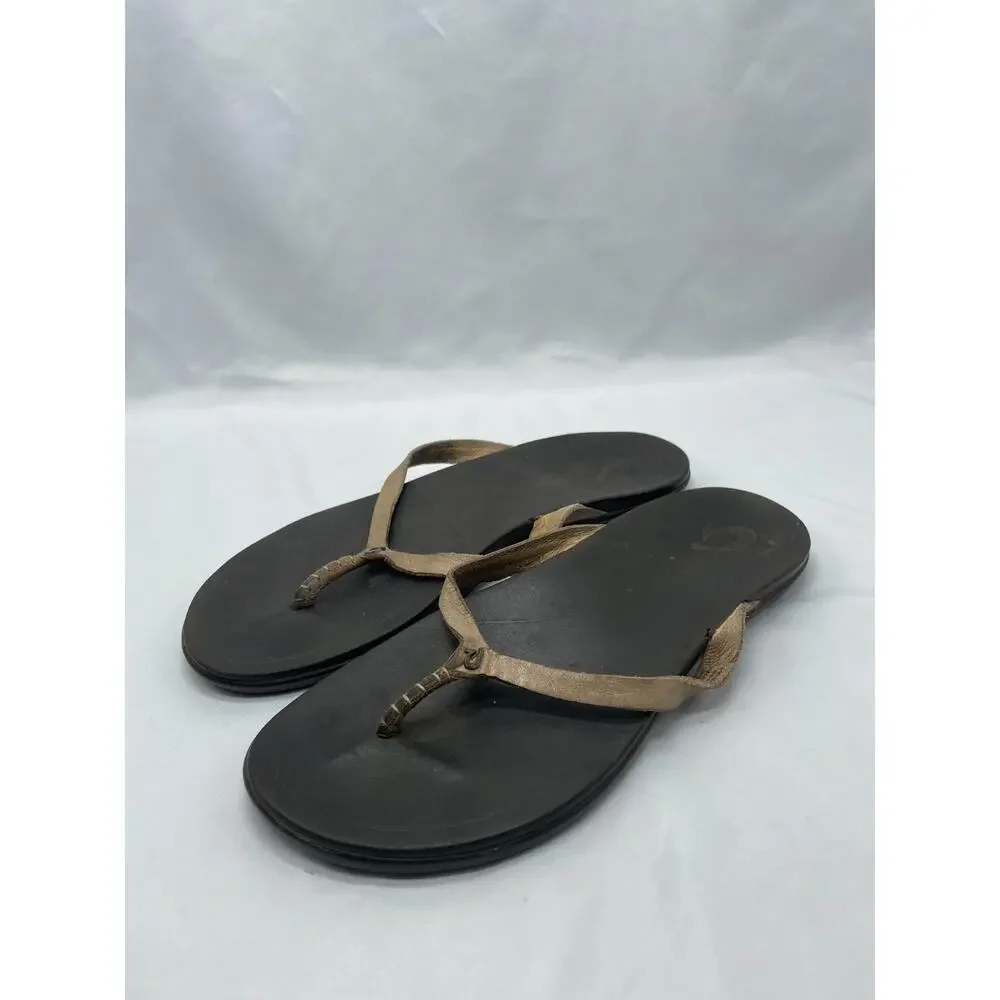 Olukai Ho’opio Women's Leather Thong Flip Flops, 20290-FA45, Size: 8